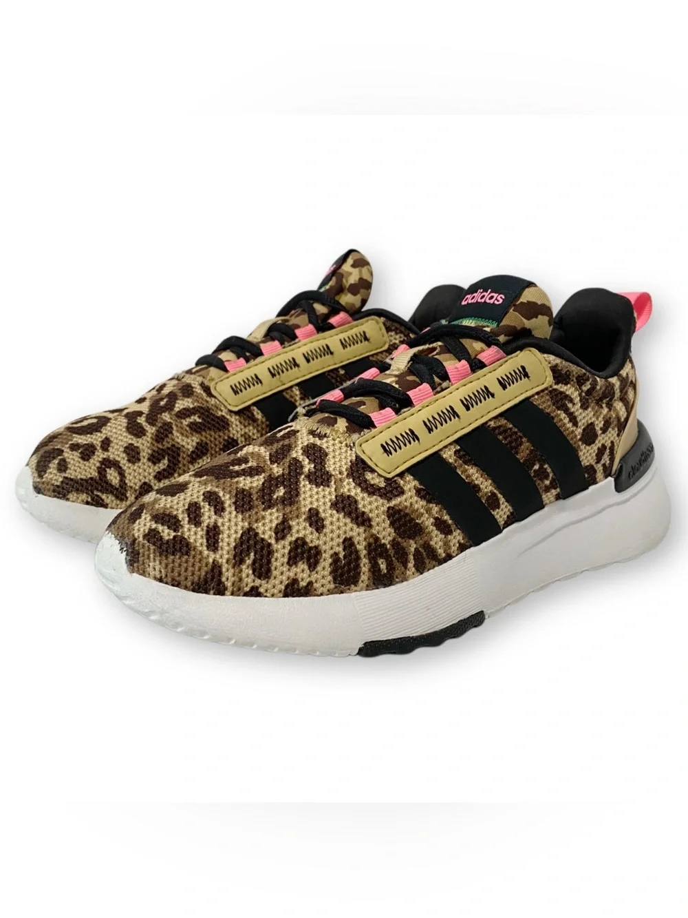 Adidas Youth Girls Size 2 Racer TR21 Leopard Black Pink Camo Sneaker Shoes